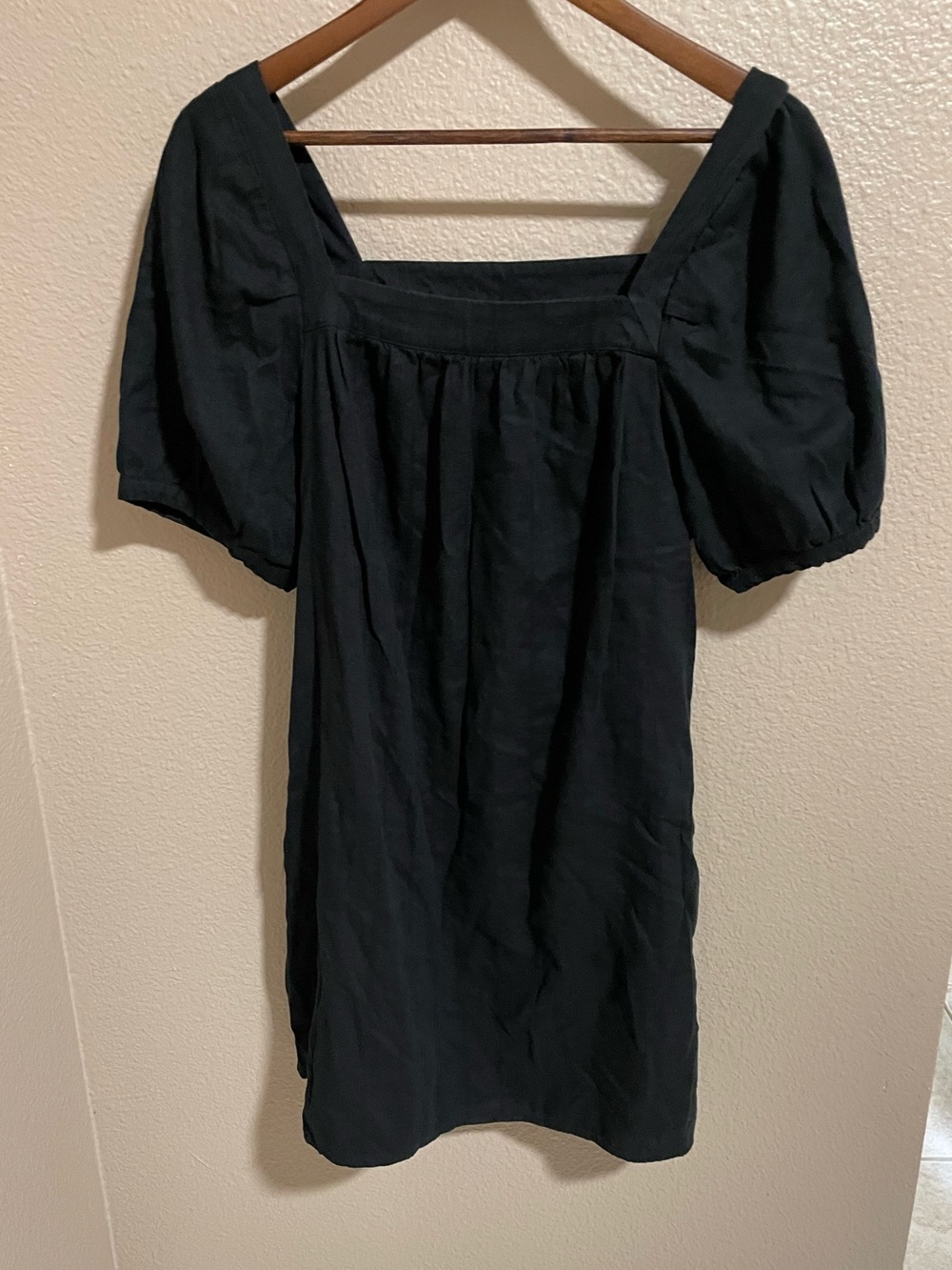 Old Navy Black Square Neck Mini Dress with Puff Sleeves